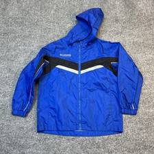 Columbia Jacket Youth 8 Blue Colorblock Hooded Lightweight Windbreaker