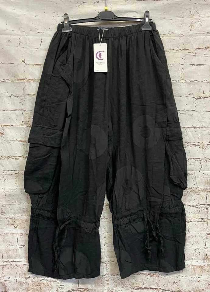 Moonshine Fashion Musselin Freizeit Hose Lagenlook 46 48 50 Übergrösse Neu schwa - Bild 1 von 4