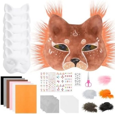 Therian Maskenset, 34-teiliges DIY Katzenmaskenset mit selbstklebenden Filzblättern, Augengitter