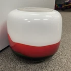 Murano Vase Art Glass Hand Blown White Red Black VTG Mcm 6" T 6.5" W