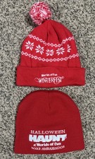 Worlds of Fun Halloween Haunt & Winterfest Knit Beanie Hats Red SIX FLAGS One Sz