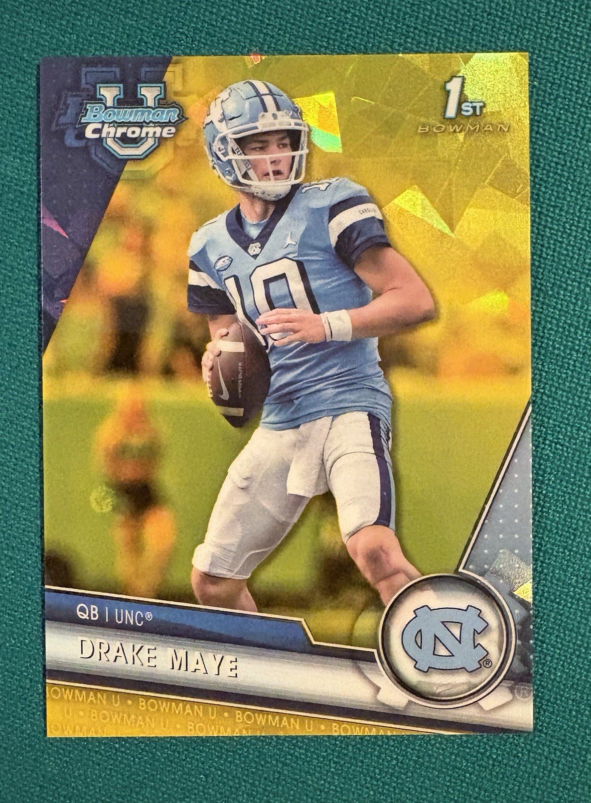 2023 Bowman Chrome University Drake Maye 1st Bowman Yellow Refractor /75 UNC