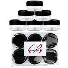 15ml Clear Travel Jars with Lids for Cosmetics - Set of 6 (Black Lid)