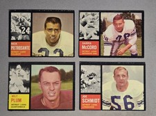 1962 NFL Vintage Topps 4 Card Football Lot - Detroit Lions - Schmidt, Plum