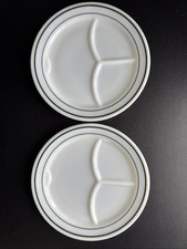 Corning Set Of 2 Divided Plates White Green Trim 9.5" Restaurant Ware MADE USA