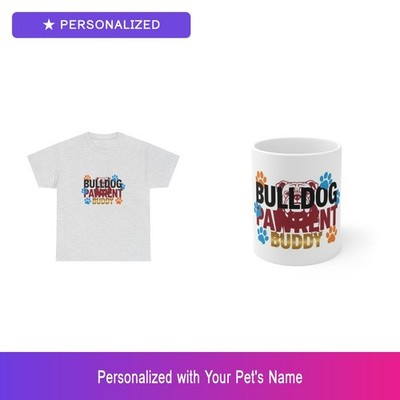 Custom Bulldog Paw Print Gift Set Shirt Mug Personalized Pet Name Easter Gift