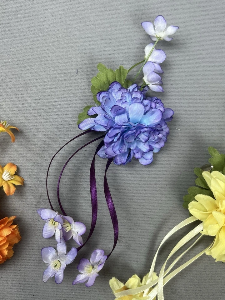 Vintage Hair Clip FLOWER Fabric Rectangle Barrette - Lot Of 5 - Image 3 of 4