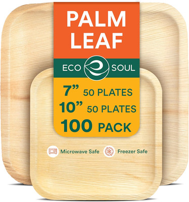 Bamboo Plates 10 Inch Square 100 Pack Natural Compostable Disposable SOUL Palm