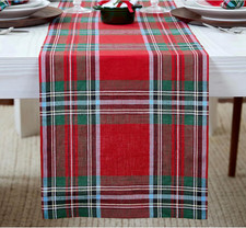Christmas Table Runner 72 Inches Long - 100 Pure Linen Red Tartan Plaid Table R