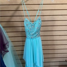 Windsor Aqua Beaded Spaghetti Strap Prom Dress