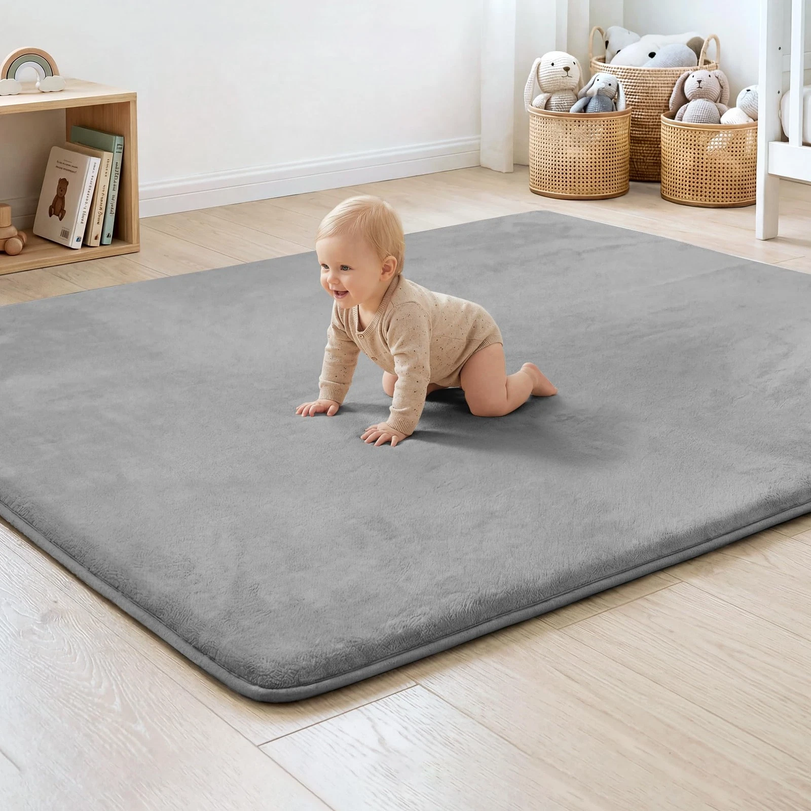 1.3" Thick Baby Floor Play Mat 39x59, Basic Padded Foam Mat for Tummy Time Cr...