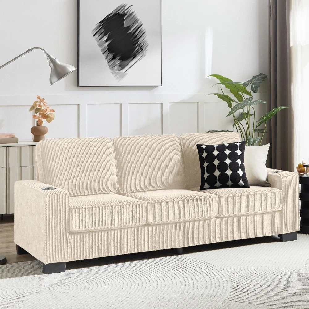 83.8'' 3 Seater Sofa Couch Loveseat Sofa Fabric Sofa Couch for Living Room Beige