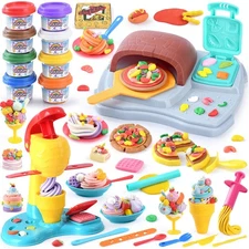 Color Dough Set for Kids 2-8, Ice Cream  Pizza Maker, 8 Modeling Cans
