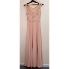 Blush Pink Bridesmaid Dress Formal Gown Lace Sequin Sleeveless Party Maxi