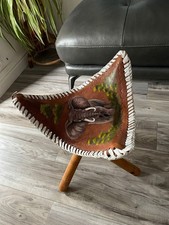 Vintage Handmade Leather Tri Pod Folding Stool Chair Seats -  Elephant - Used