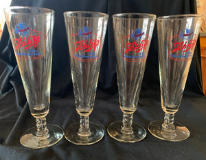 set of 4 matching 1930's SCHLITZ BEER footed Pilsner glasses Milwaukee Famous