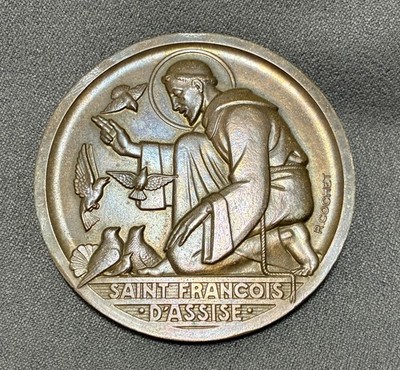 1938 Robert Cochet French Bronze Medal Saint Francis of Assisi Wolf of Gubbio