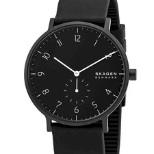 Skagen Denmark Aaren Kulor Mens Watch, Black & White Dial, Soft Silicone Band