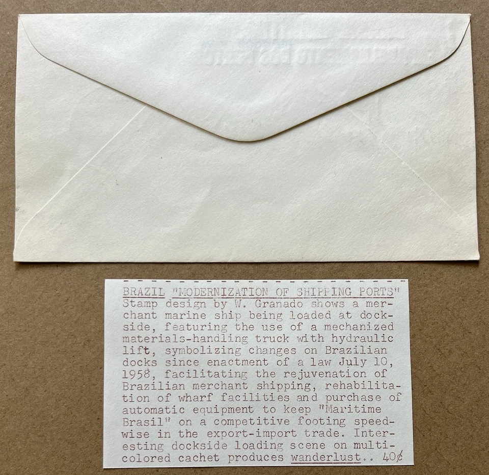 Modernización de puertos marítimos de Brasil 1959 FDC Río de Janeiro Cachet Foto 4 de 4