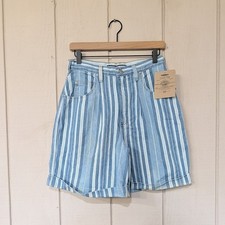 Vintage Striped Denim Shorts Blue White Pleated High Rise Bermuda 90s Mom 10