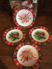 Set of 4 Country Christmas salad dessert plates by Housewares international 8.5"