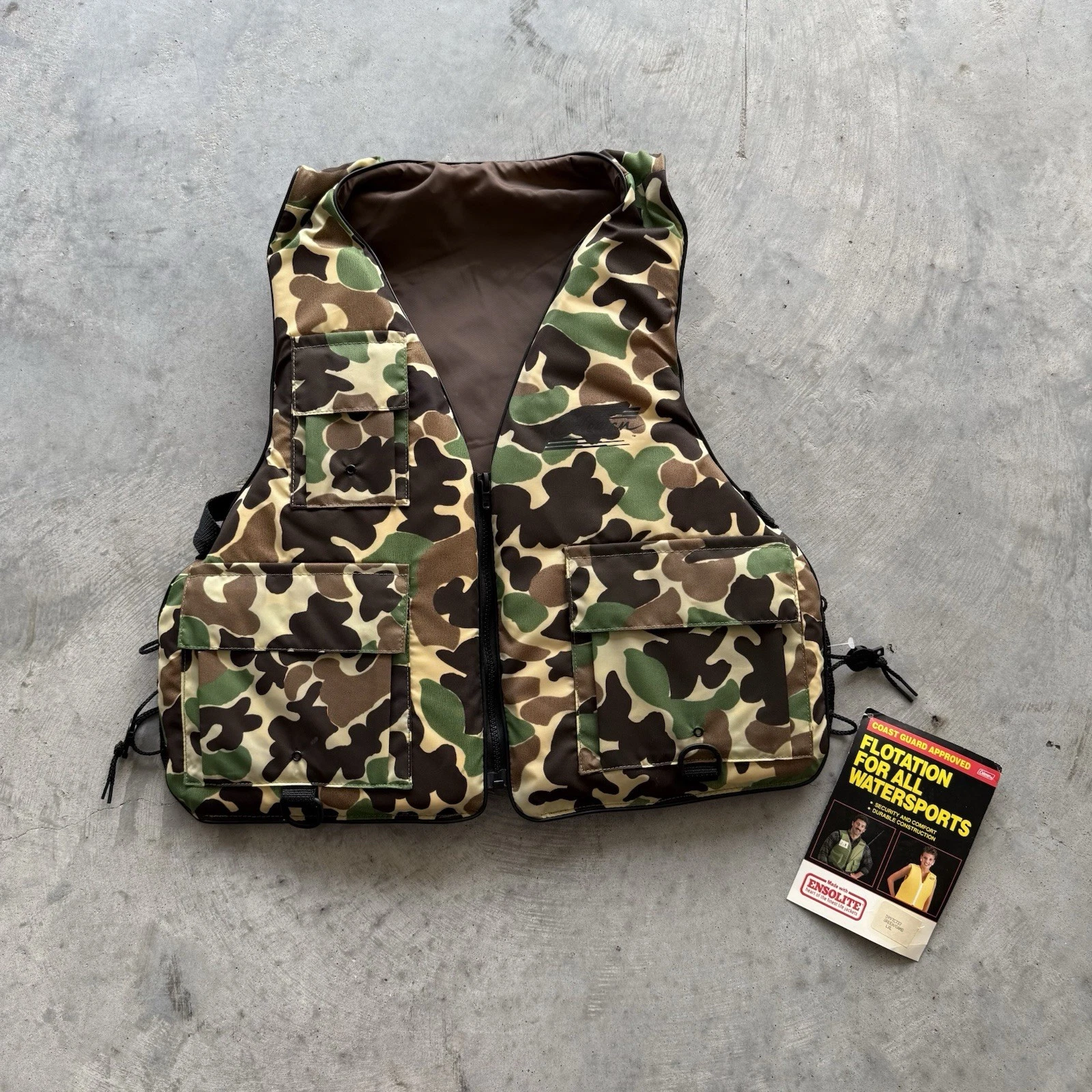 Vintage 80s Coleman Duck Camo Fishing Life Vest Size L/XL NEW!