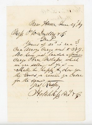 1869 Signed Handwritten Letter Hotchkiss Bros New Haven Connecticut CT Brothers