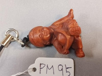 Japanese Product Title:  Mini Size Netsuke: Child Holding a Basket Netsuke PM95