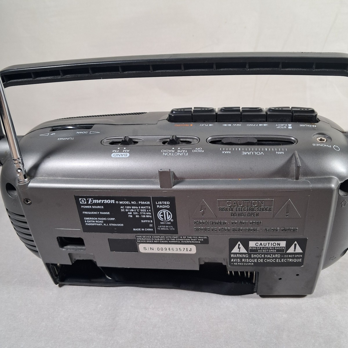 Vtg 80s Emerson CTR949 Boombox Dual Cassette Tape Player