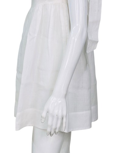 Doen Femmes Col Rond sans Manche Cravate Bretelles Blanc Ramie Court Mini Robe S - Photo 7 sur 14
