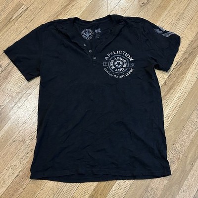 Affliction Black Three Button TShirt Born Free Mens 2XL