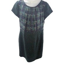 Talbots Navy Teal Tweed Sheath Dress Lined Womens Size Medium