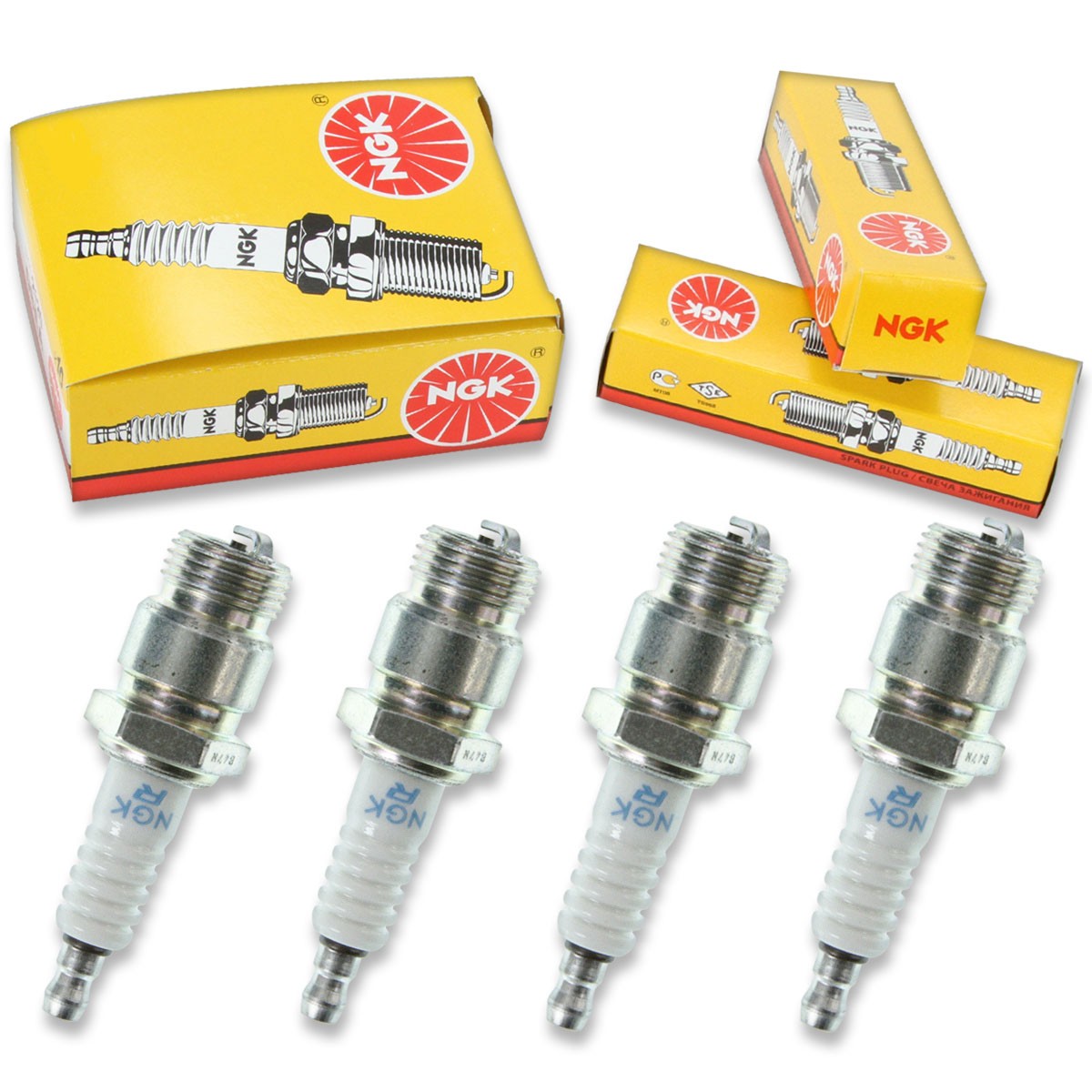 4pcs 74-77 Berkeley NGK Standard Spark Plugs 302 CID Ford 18mm Hds. Kit Set kq