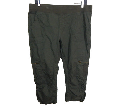 XCVI Women's XL Pants Nadia Olive Green Ruched Crop Capri Pull On Cotton