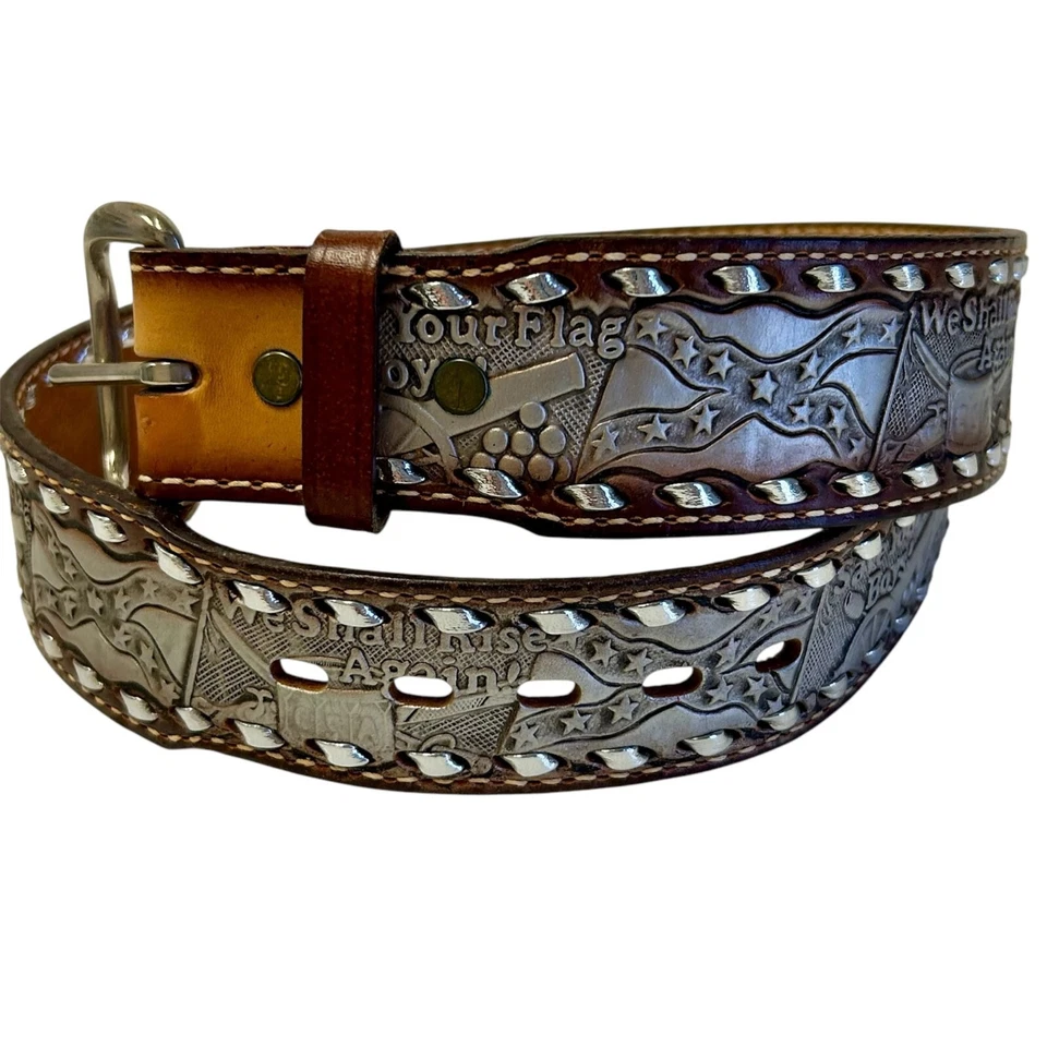 Nuevo de Lote Antiguo Brazos Joe TOOLED Cinturón de Vaquero con Cordones CSA We Shall RISE Again GUARDA TU BANDERA Foto 2 de 4