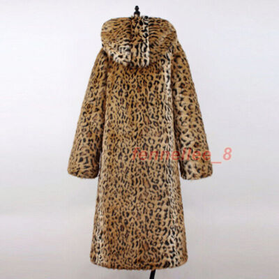 ジャケット・アウター vintage leopard design far long coat Retro Womens Leopard Print Faux Fox Fur Mid Long Coat Overcoat