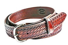 Mens Leather Belts,  Custom Handcrafter  HI LITED BASKET WEAVE DESIGN