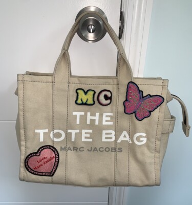 Marc Jacobs The Medium Tote Canvas Bag Beige Patches