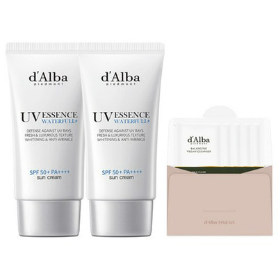 Korean d'Alba Waterfull Essence Sun Cream 50ml x 2 + Vegan Gel Cleanser 3ml x 5