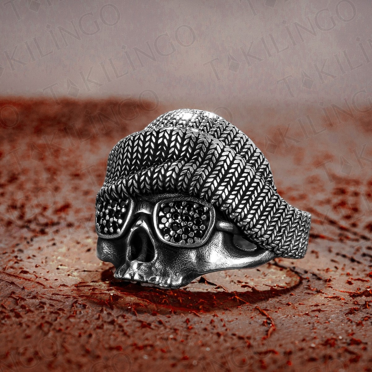 Solid 925 Sterling Silver Skull Ring For Men - Black Micro Stone, Size 10.5, Turkish Made - View #5