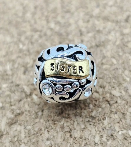 Authentic Clear Cz Silver And Gold SISTER Family Name European Spacer Charm Bead