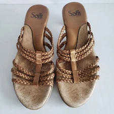 Sofft Woman Size 8.5 Braided Copper colored Leather Pump Sandal