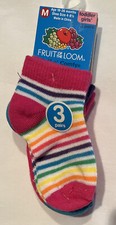 Fruit of the Loom Toddler Girls 3-pr Socks Ages 18-36 Mos Shoe size 4-8.5 New