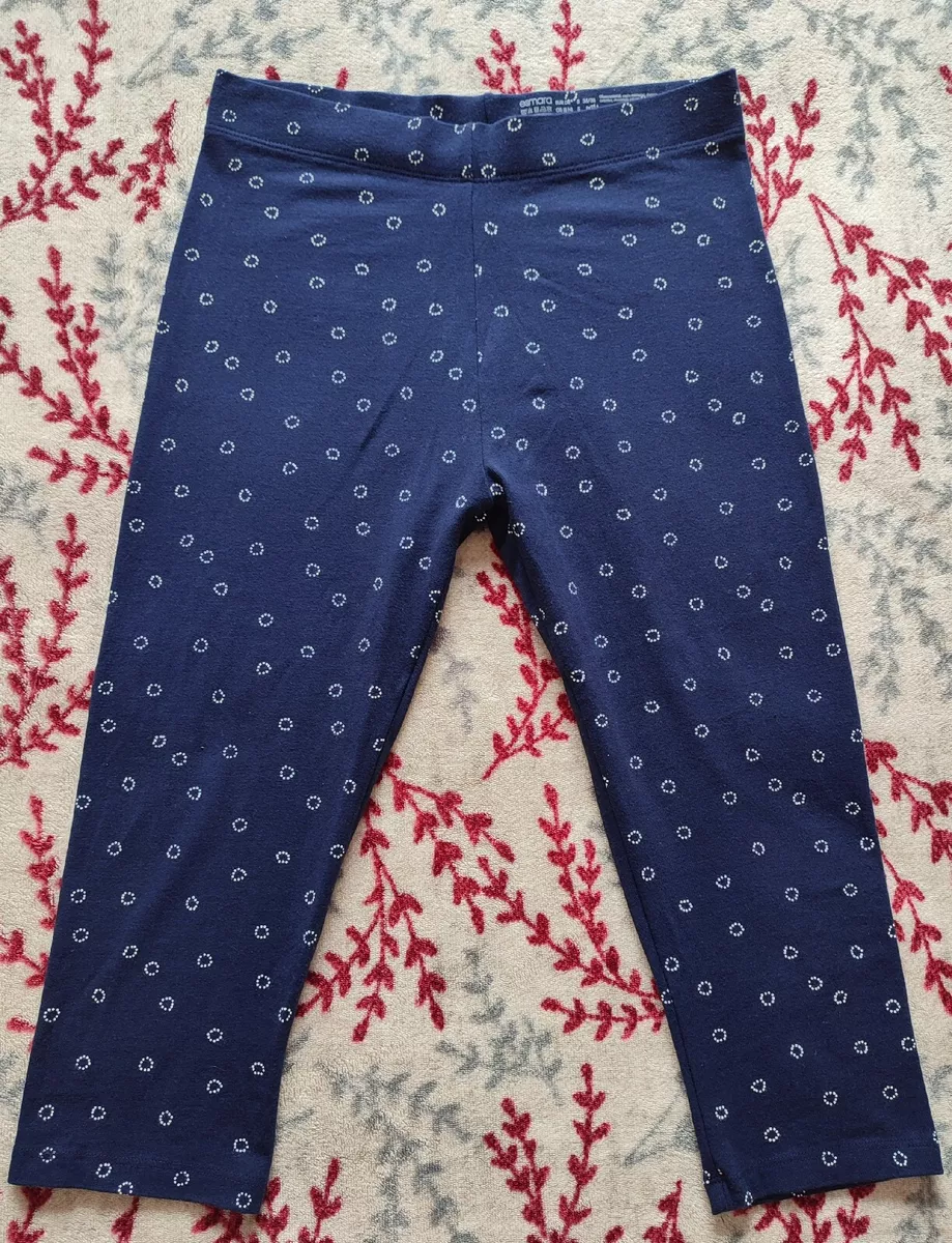 NEW Esmara Lidl Ladies 8/10 Small S Cotton Blue/Navy Capri Leggings White  Print