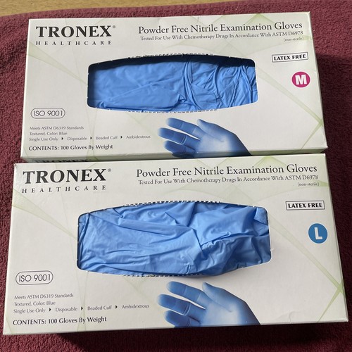 Tronex Nitrile Exam Gloves Powder Free 2 Open Boxes 1 Med 75 & 1 Large