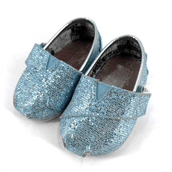 Tom’s Blue Sparkling Glitter Alpargata Shoes Slip Ons size baby little  Frozen