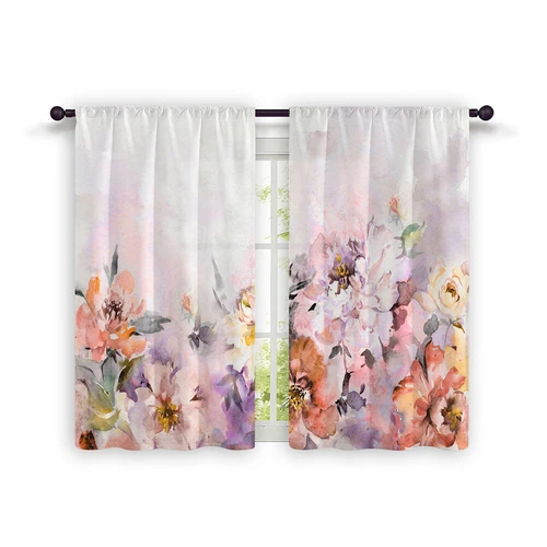 2X Rod Pocket Floral Blackout Valance Kitchen Waterproof Window Curtains Drapes - Picture 19 of 54