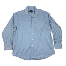 Pronto Uomo Dress Shirt Mens 17.5 34/35 Blue White Sleeve Non Iron Check