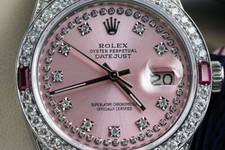 Womens Rolex Datejust 31 mm Pink String Dial with Ruby & Diamonds Steel Watch