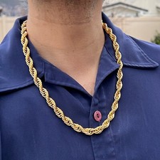 Mens 18k Gold Plated 316L Stainless Steel Rope Chain Hip Hop Necklace 10MM 24"
